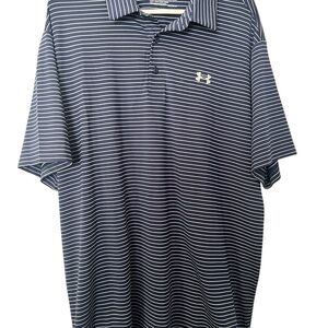 Under Armour Men's Blue and White Striped Polo 2XL